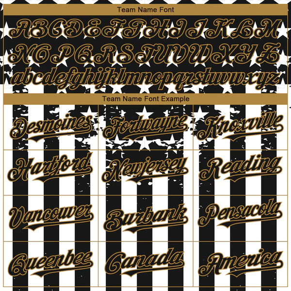 Custom Black Old Gold-White 3D American Flag Authentic Baseball Jersey - Image 3