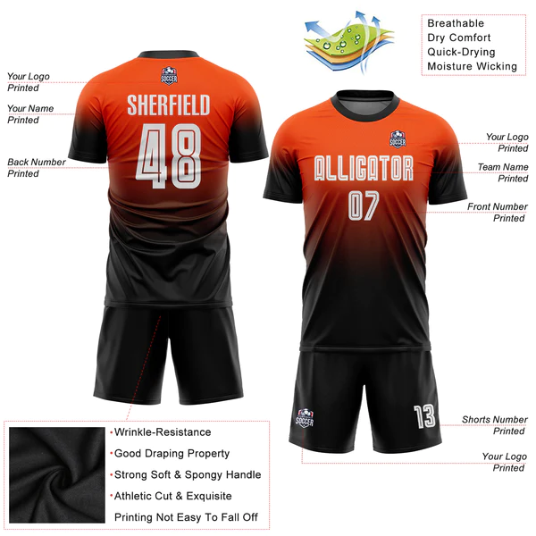 Custom Orange White-Black Sublimation Fade Fashion Soccer Uniform Jersey - Image 5