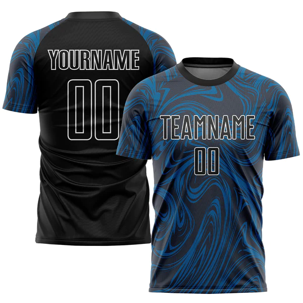 Custom Royal Black-White Sublimation Soccer Uniform Jersey - Image 2
