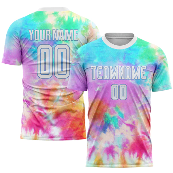 Custom Tie Dye White-Light Blue Sublimation Soccer Uniform Jersey - Image 2