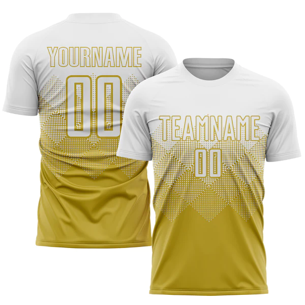 Custom Old Gold White Sublimation Soccer Uniform Jersey - Image 2