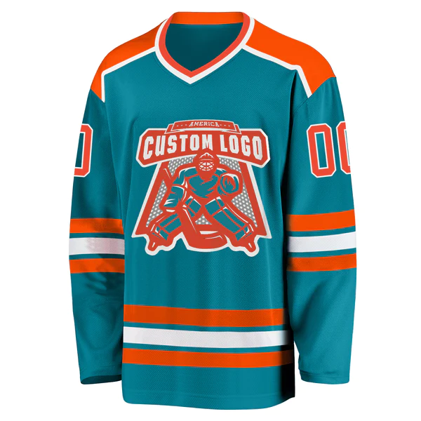 Custom Teal Orange-White Hockey Jersey - Image 2