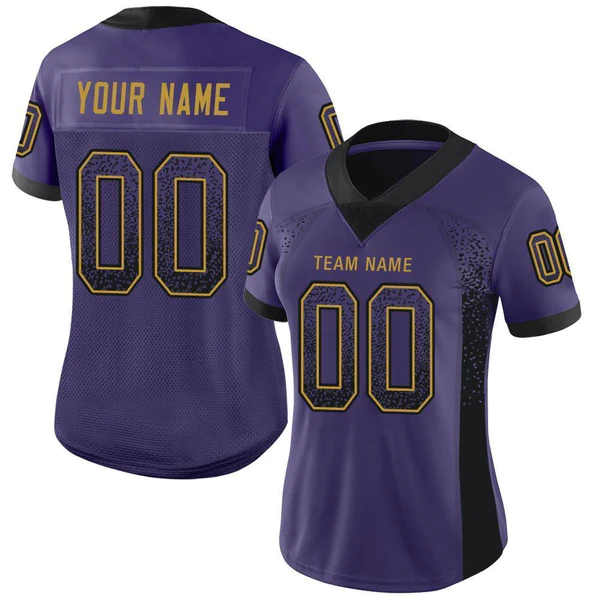 Custom Purple Black-Old Gold Mesh Drift Fashion Football Jersey - Image 3