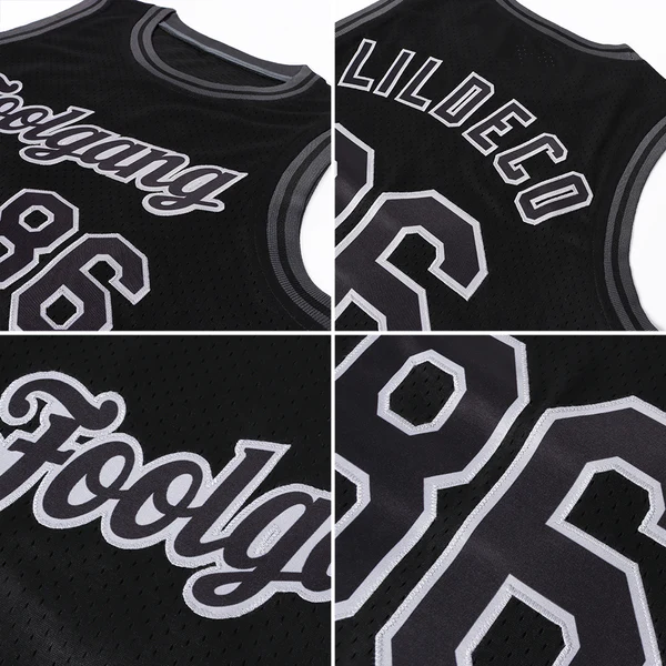 Custom Black Black-Gray Authentic Throwback Basketball Jersey - Image 5