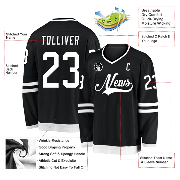 Custom Black White Hockey Jersey - Image 2
