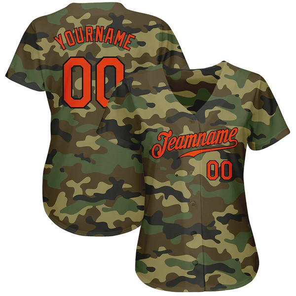Custom Camo Orange-Black Authentic Salute To Service Baseball Jersey - Image 2
