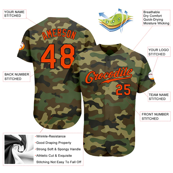 Custom Camo Orange-Black Authentic Salute To Service Baseball Jersey - Image 5