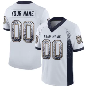 Custom White Navy-Old Gold Mesh Drift Fashion Football Jersey