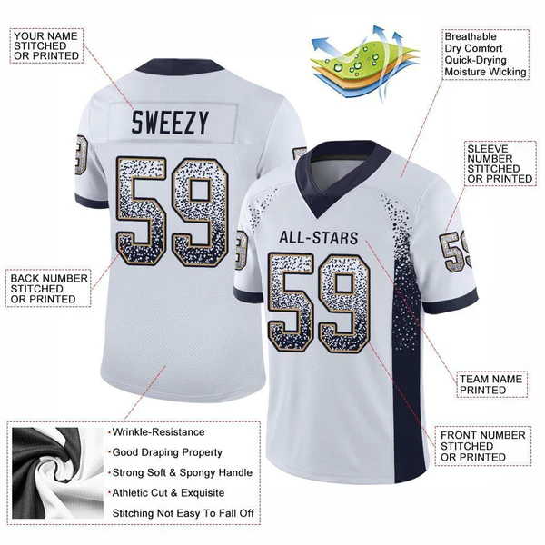 Custom White Navy-Old Gold Mesh Drift Fashion Football Jersey - Image 4