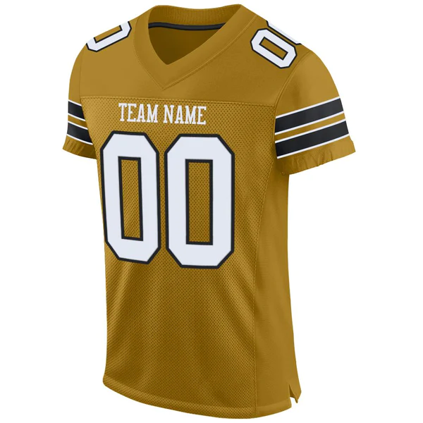 Custom Old Gold White-Black Mesh Authentic Football Jersey - Image 3
