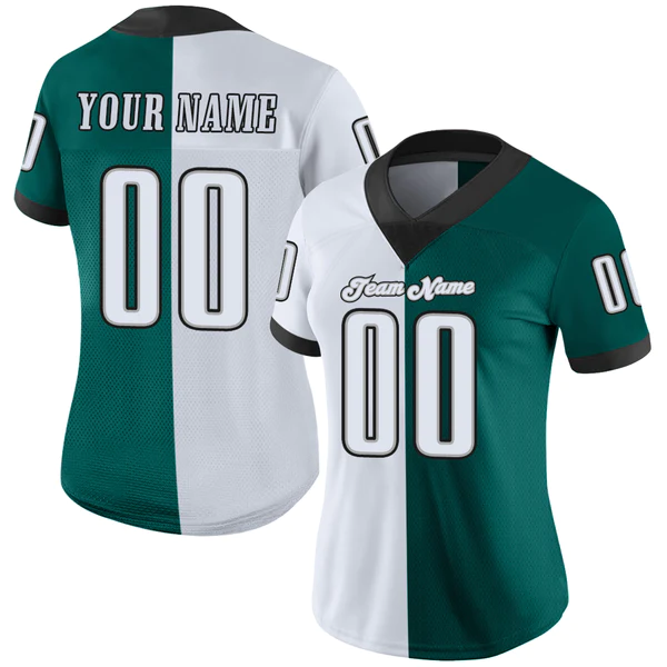 Custom Midnight Green White-Black Mesh Split Fashion Football Jersey - Image 2