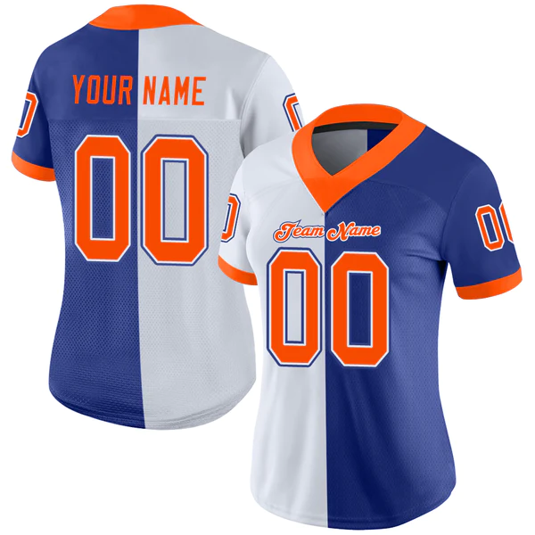 Custom Royal Orange-White Mesh Split Fashion Football Jersey - Image 2