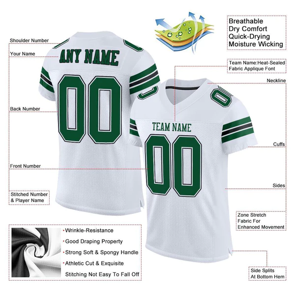 Custom White Gotham Green-Black Mesh Authentic Football Jersey - Image 4