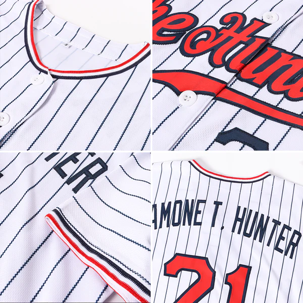 Custom White Navy Pinstripe Red-Navy Authentic Baseball Jersey - Image 3