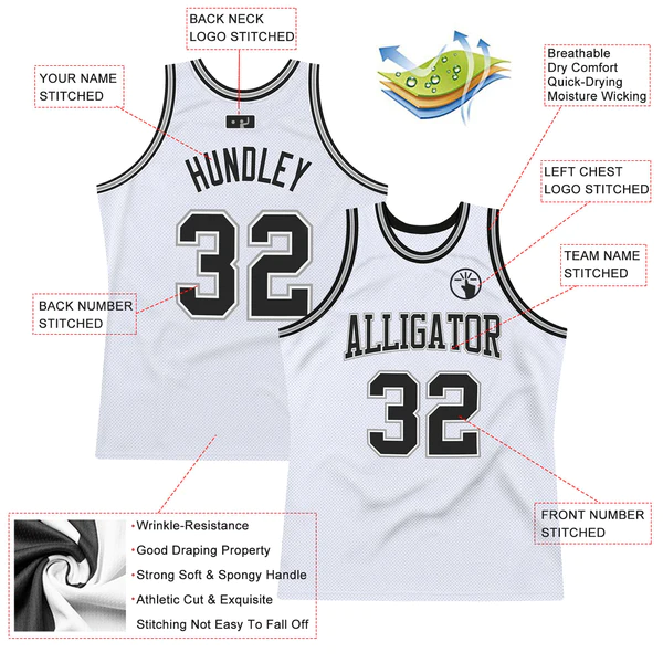 Custom White Black-Gray Authentic Throwback Basketball Jersey - Image 2