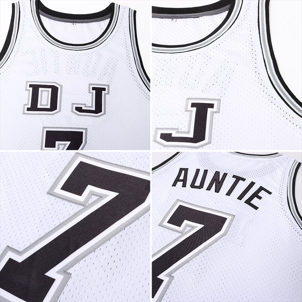 Custom White Black-Gray Authentic Throwback Basketball Jersey - Image 3