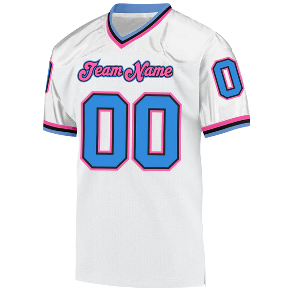 Custom White Powder Blue-Pink Mesh Authentic Throwback Football Jersey - Image 2