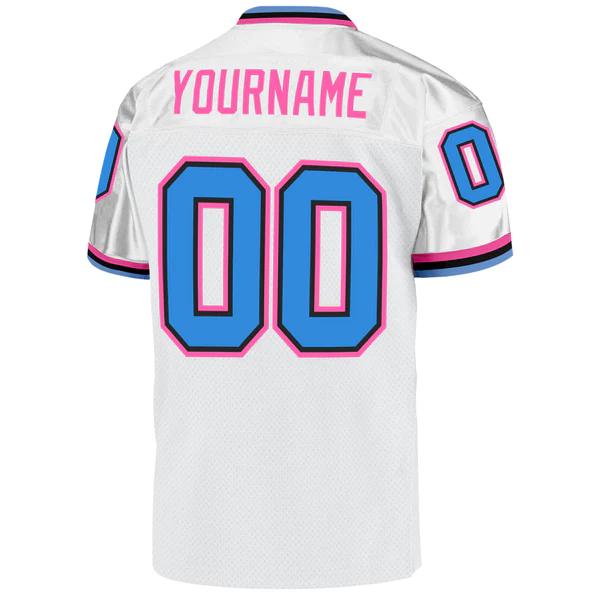 Custom White Powder Blue-Pink Mesh Authentic Throwback Football Jersey - Image 6